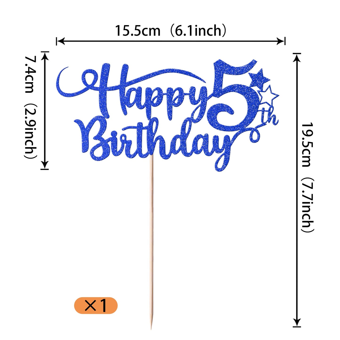 Rssta i Birthday Cake Topper - Glitter Number 5, Deep Blue, Paper, 5th Birthday Decoration, Model XM223-deep blue 5th