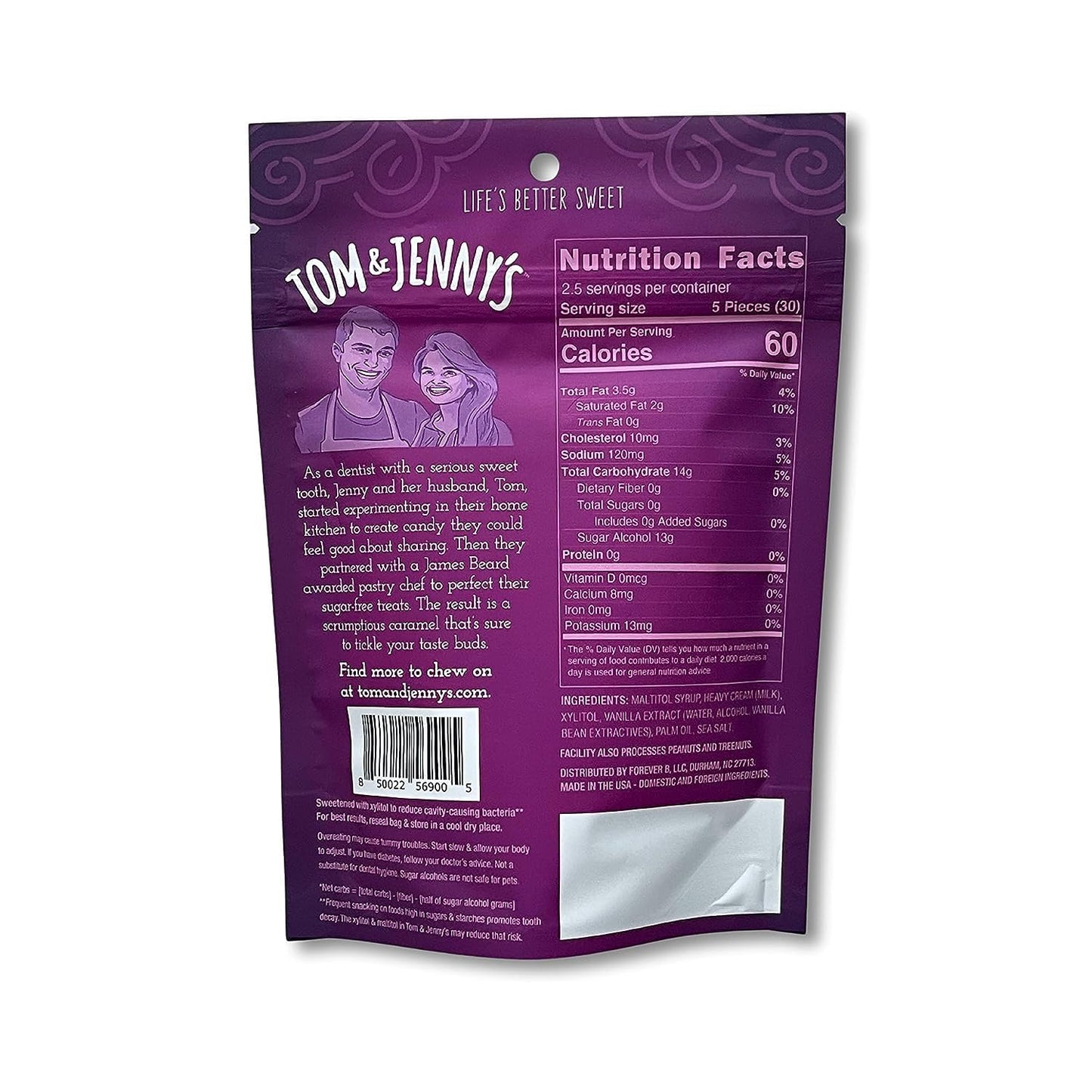 Tom & Jennys Sugar Free Candy (Soft Caramel) With Sea Salt And Vanilla - Low Net Carb Keto Candy - With Allulose And Maltitol - (Classic Caramel, 2-Pack)