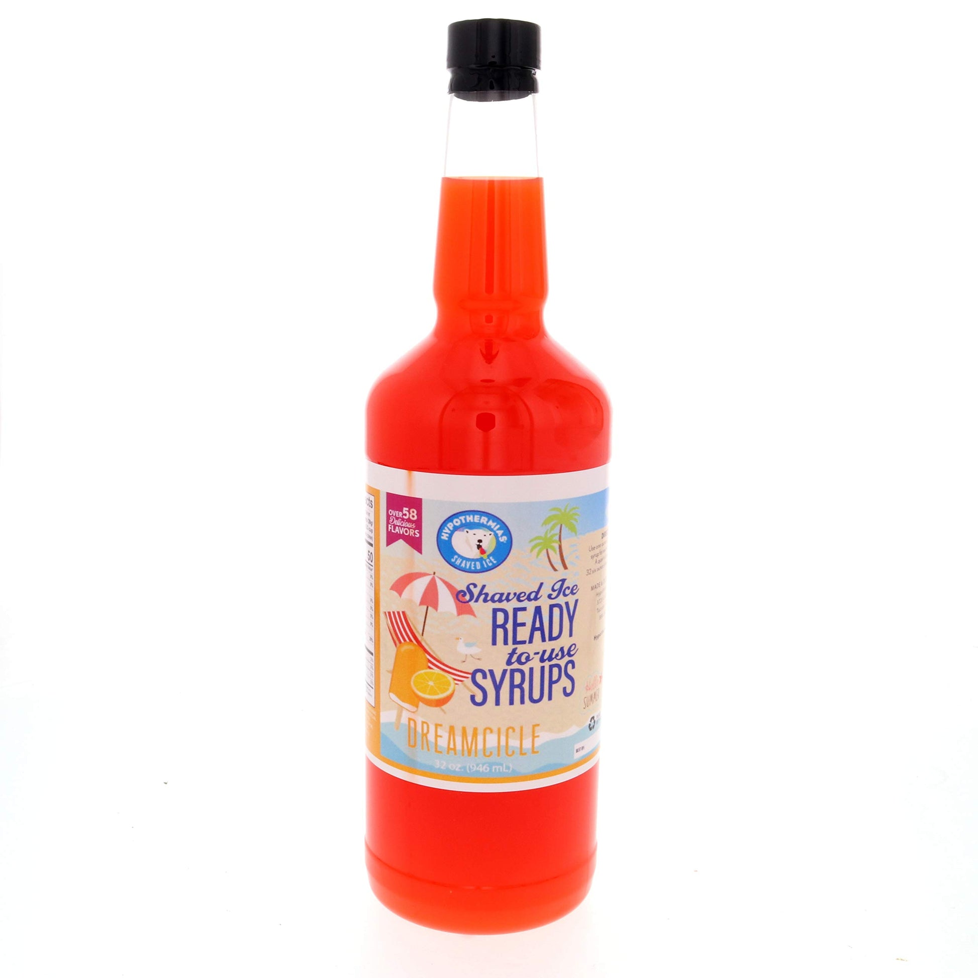 Hypothermias Hawaiian Snow Cone Syrup, Shaved Ice Flavor - Quart (32 Fl. Oz) - Dreamcicle - Non-GMO 100% Pure Cane Sugar, BPA-Fr