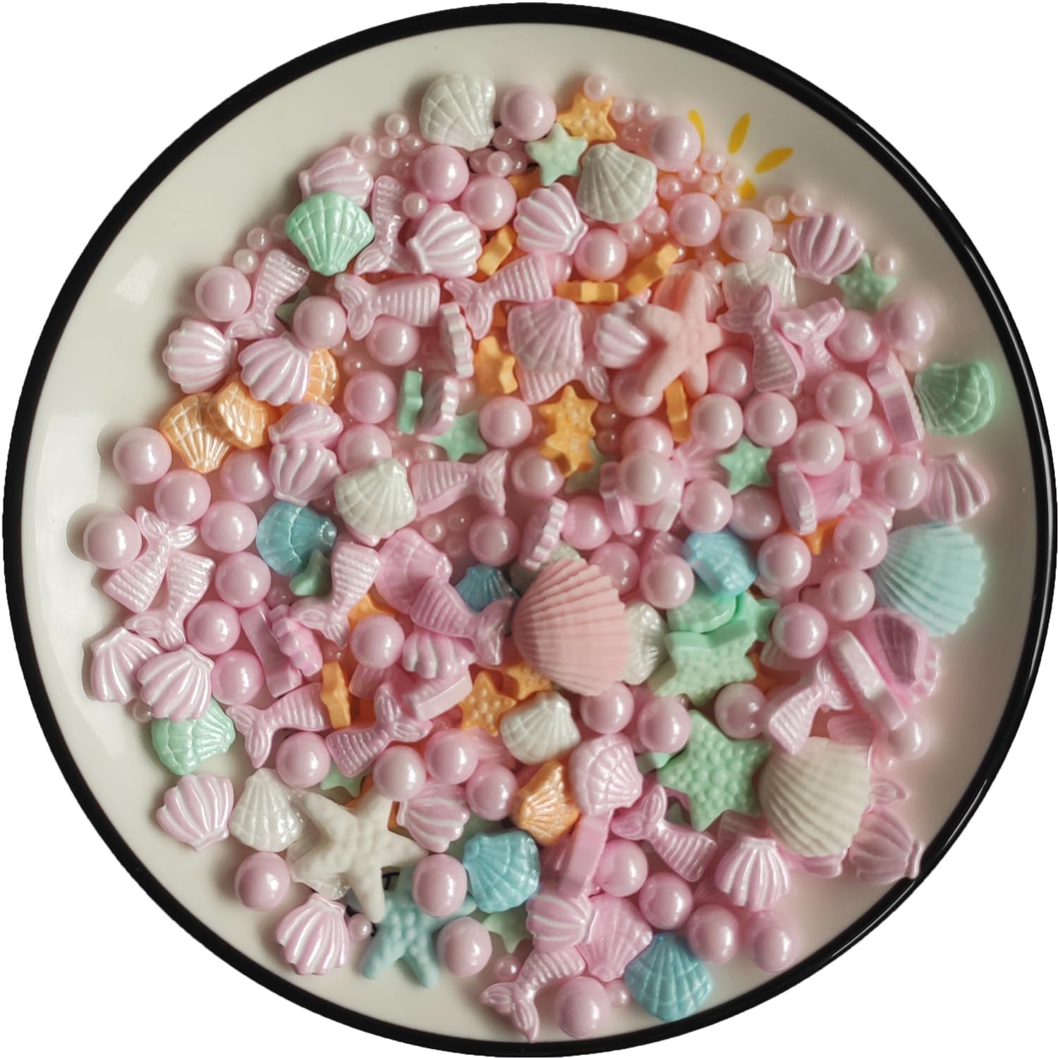 Clonynix Edible Pink Ocean Mermaid Candy Sprinkles, 3.5 oz, Cake Cupcake Toppers, Starfish Shell Decorations