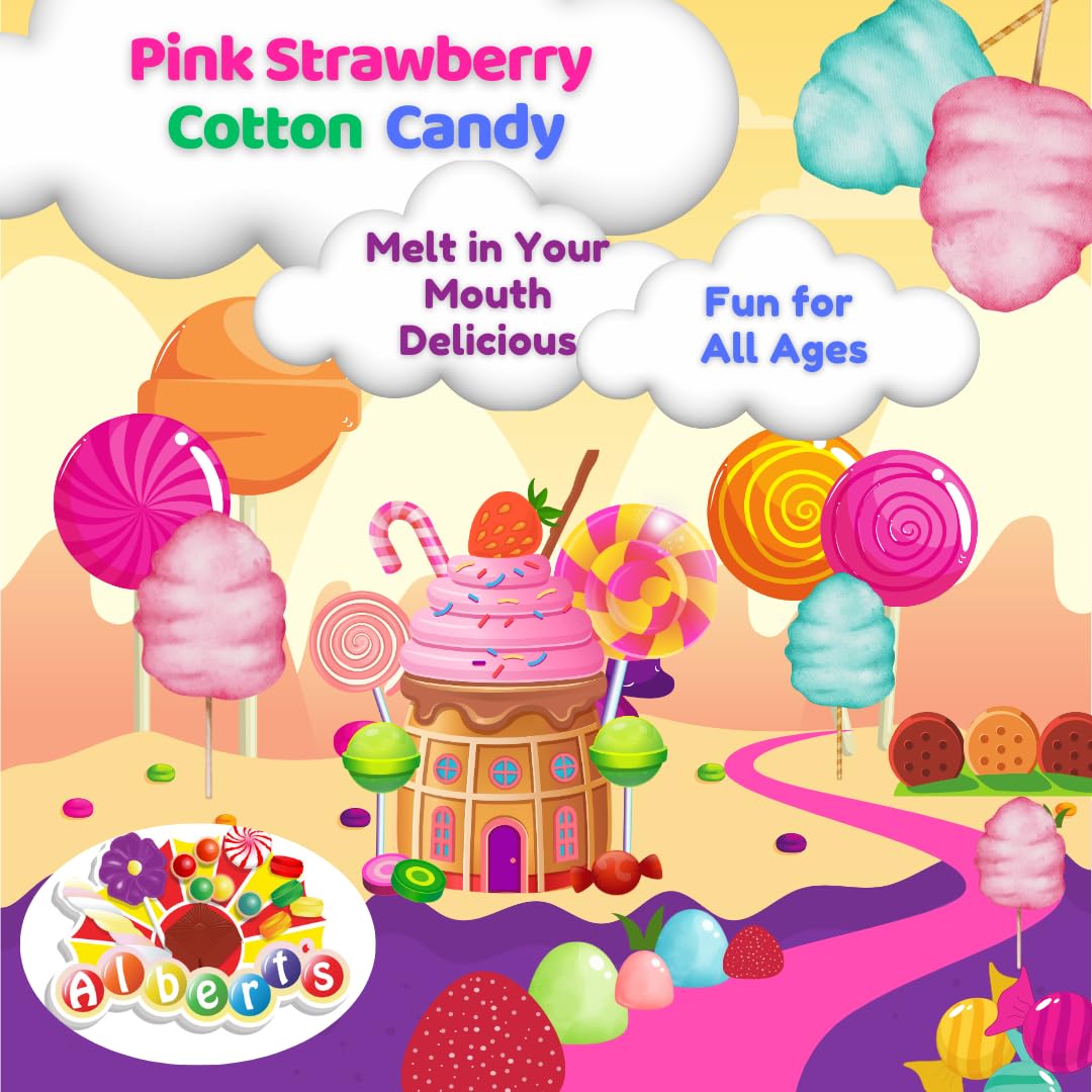 Albert'S Pink Cotton Candy - 12 Pack - Fluffy Strawberry Sweet Treat - Resealable Tubs - Perfect For Parties & Events (Strawberr
