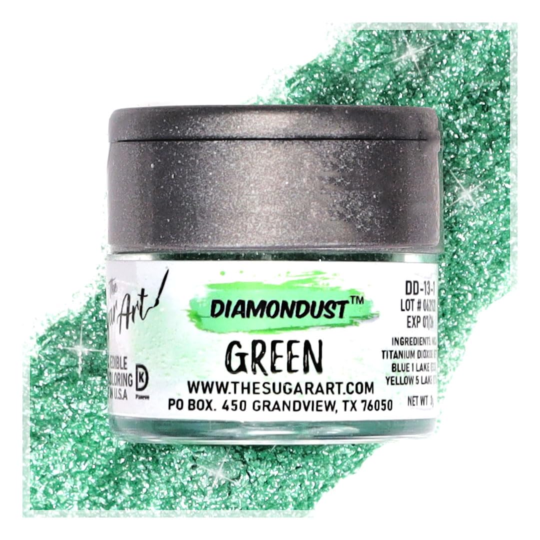 Green Edible Glitter For Drinks, Cocktails, Cake Decorating, Strawberries, Chocolates & More | No Taste | 4G | 100% Food-Safe | Kosher, Vegan, Gluten & Nut Free | Diamondust By The Sugar Art
