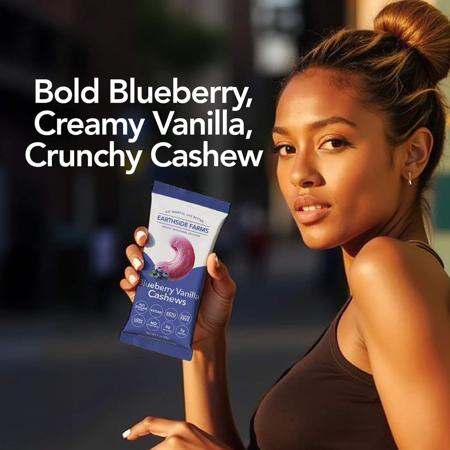 Earthside Farms Blueberry Vanilla Cashews, Candied Cashews, Low Sugar Keto Snack, Non Gmo, Plant Protein, Vegan, Whole, Natural,