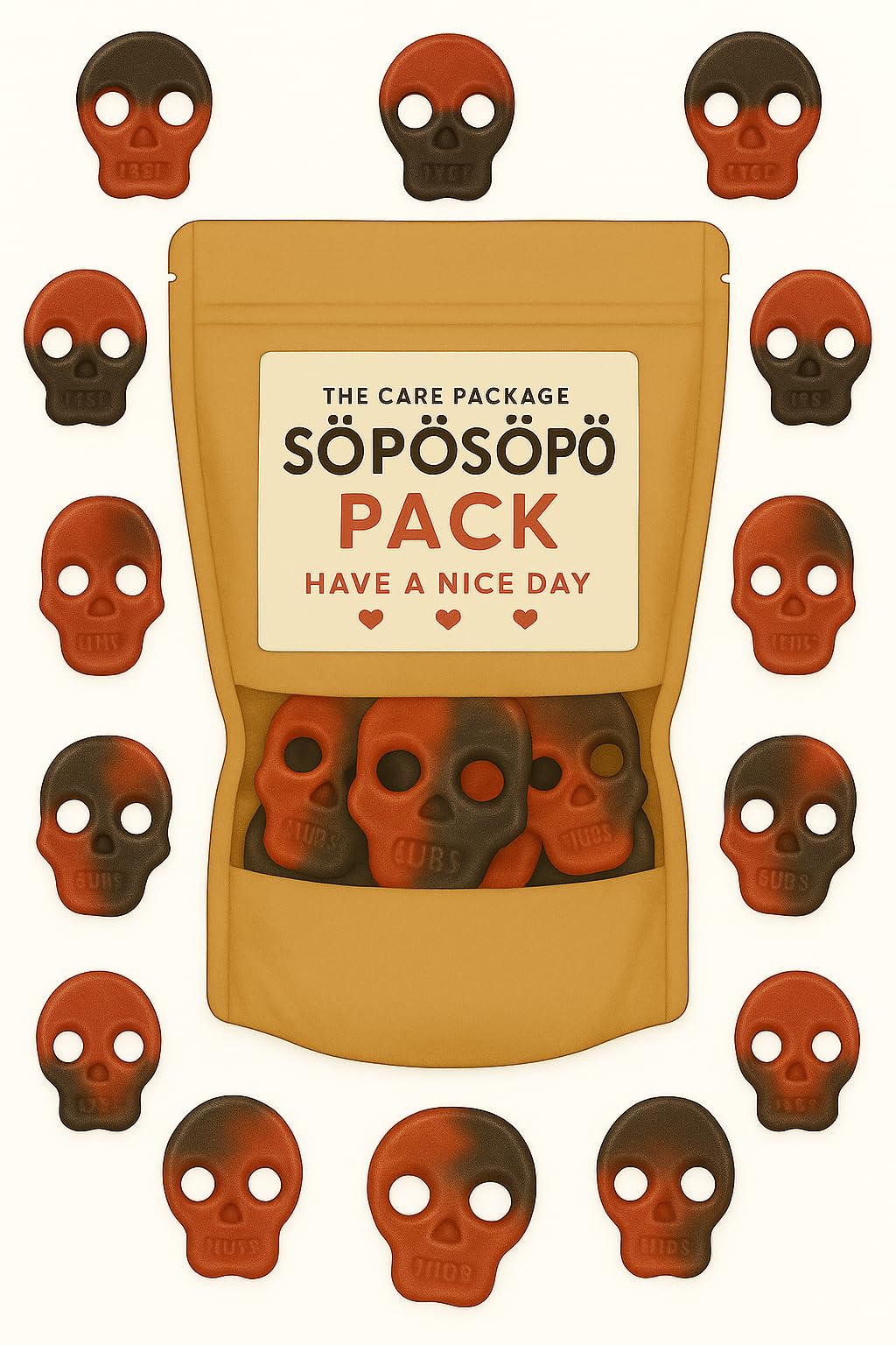 SÖPÖSÖPÖ Vegan Nordic Candy Pack – Raspberry & Licorice Gummies – 150g – Gelatin-Free Skull Treats – 14 x 3.6 x 22