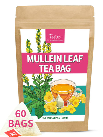 TeeLux Mullein Leaf Tea Bags, Caffeine Free, Biodegradable, 60 Count, 3g/Bag