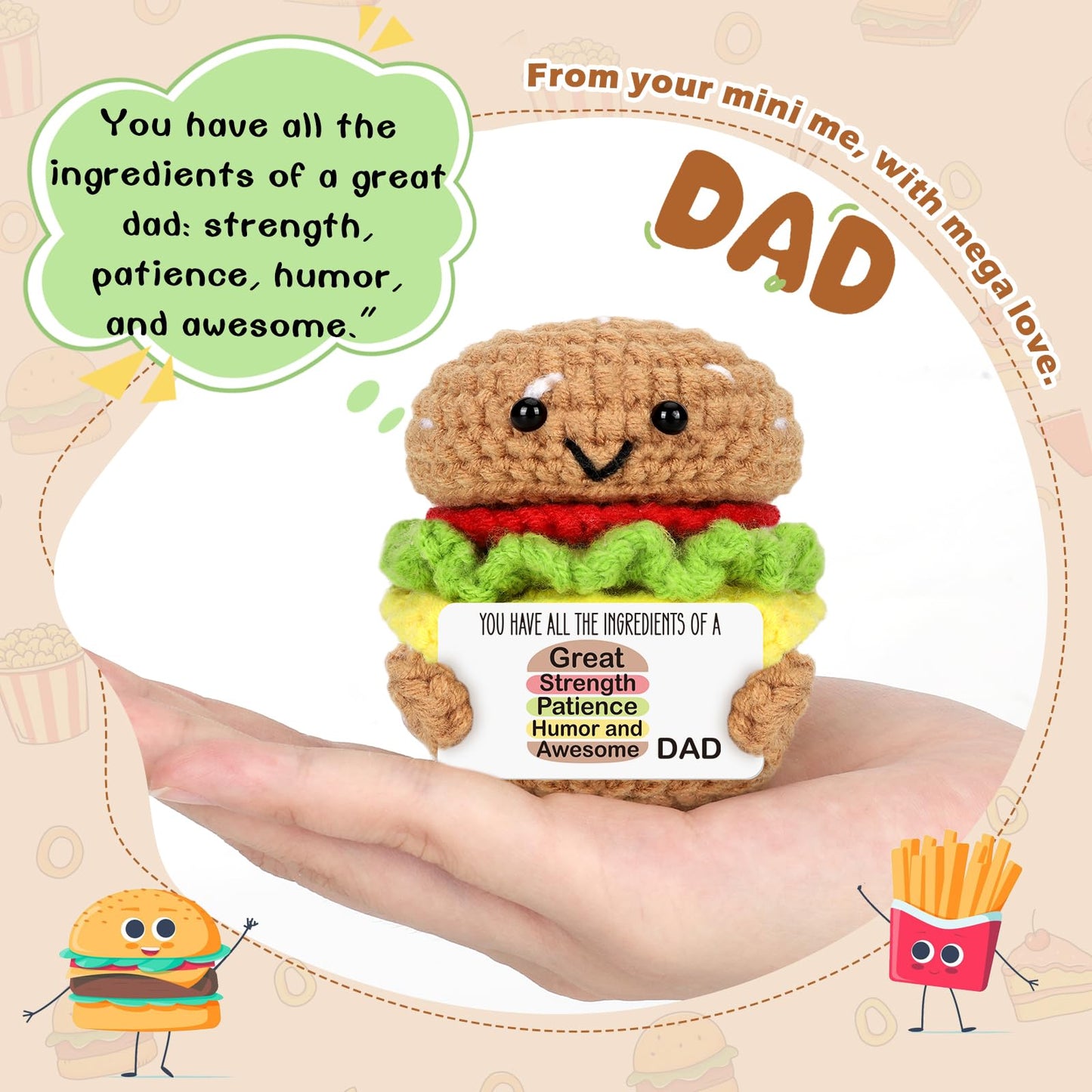 AVBODA Mini Dad Gifts for Birthday Christmas Handmade Crochet Burger for Father Hasband New Daddy Step Bonus Dad First Time Fath