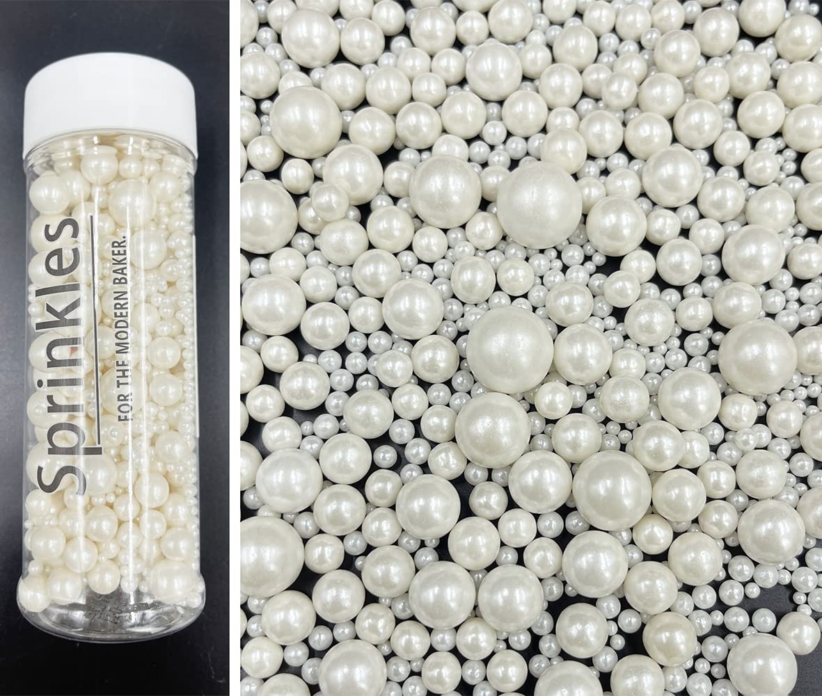 KOOTIPS Sprinkles Sugar Pearls Mix, 120g, White Cupcake Cake Topper, Cookie Decorating Nonpareils