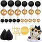 Memovan 26Pcs Man Cake Topper Black Boho Cake Topper Black Gold Balls Palm Leaves Black Gold Cake Decorations For Man Boy Bohemi