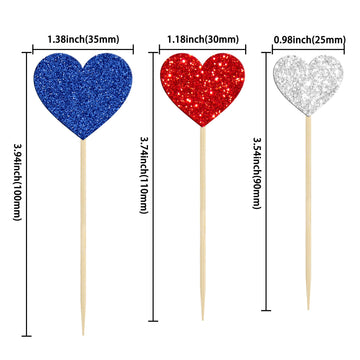 Gyufise 30Pcs Heart Cupcake Toppers Glitter Independence Day Cupcake Picks Valentine'S Day Cake Decorations For Wedding Engageme