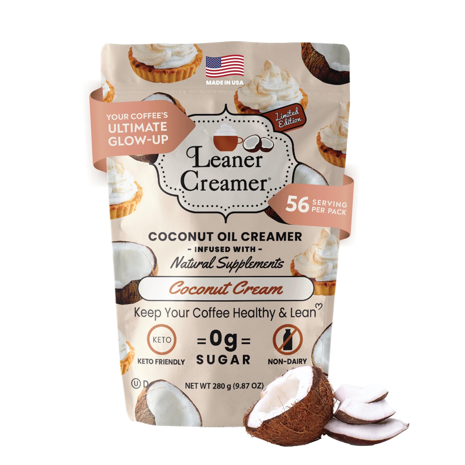 Leaner Creamer Coconut Creamer - Non-Dairy, Sugar-Free, Keto, Gluten-Free - 9.87 Oz