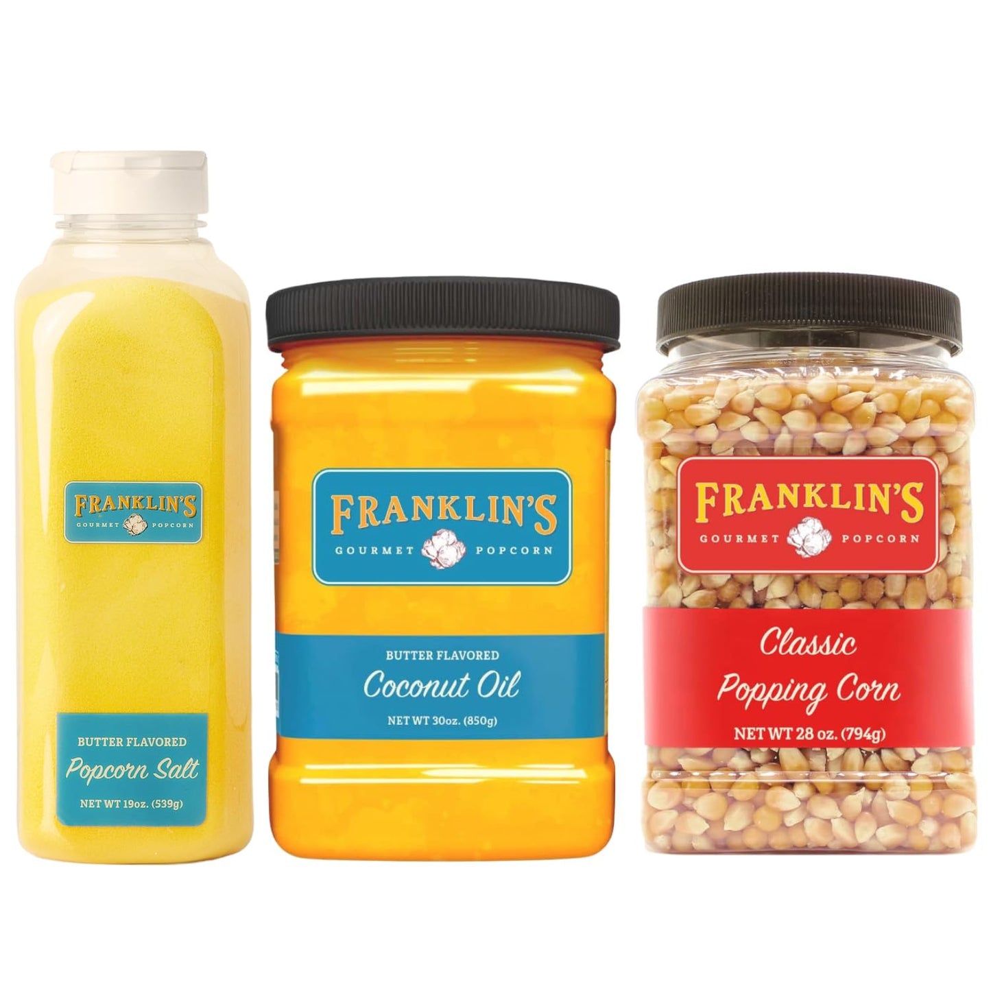 Franklins Gourmet Popcorn Classic Popping Kernels with Butter Flavoring Salt & Coconut Oil - 32 oz Pack of 3