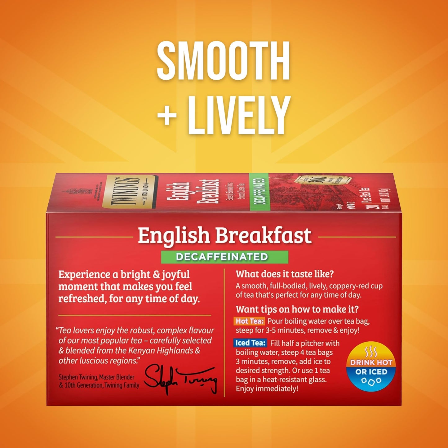 Twinings Decaffeinated English Breakfast Tea Bags, Flavourful & Robust, 20 Count (Pack of 6), Model 05307