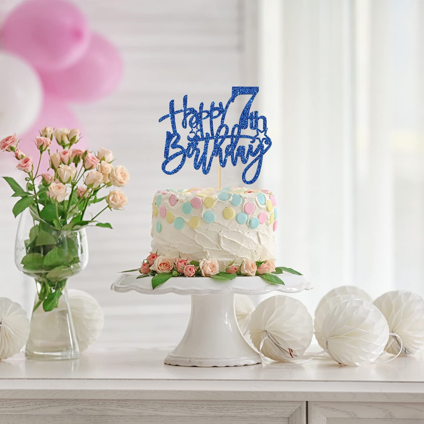 Roadsea Happy 7Th Birthday Cake Topper - Kid Girl Boy Seven Years Old Birthday Cake Supplies - 7Th Birthday Party Decorations -