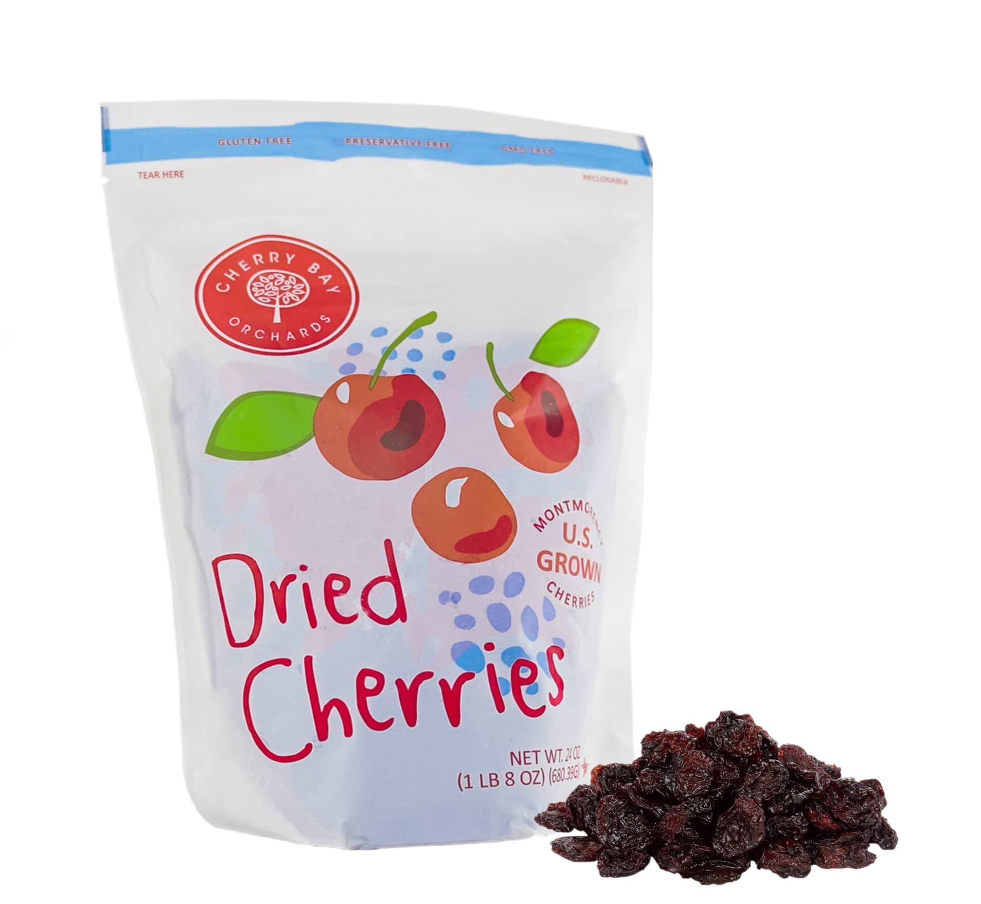 Cherry Bay Orchards - Dried Montmorency Tart Cherries (24oz Bag) - 100% Domestic, Natural, Kosher Certified, Gluten-Free, and GM