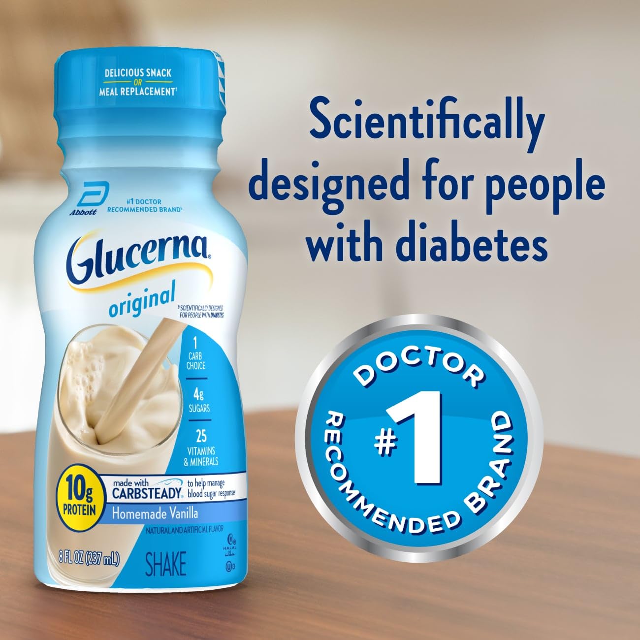 Glucerna Original Nutritional Shake, 10g Protein, 180 Calories, 8 Fl Oz, Pack of 6, Homemade Vanilla, Cream