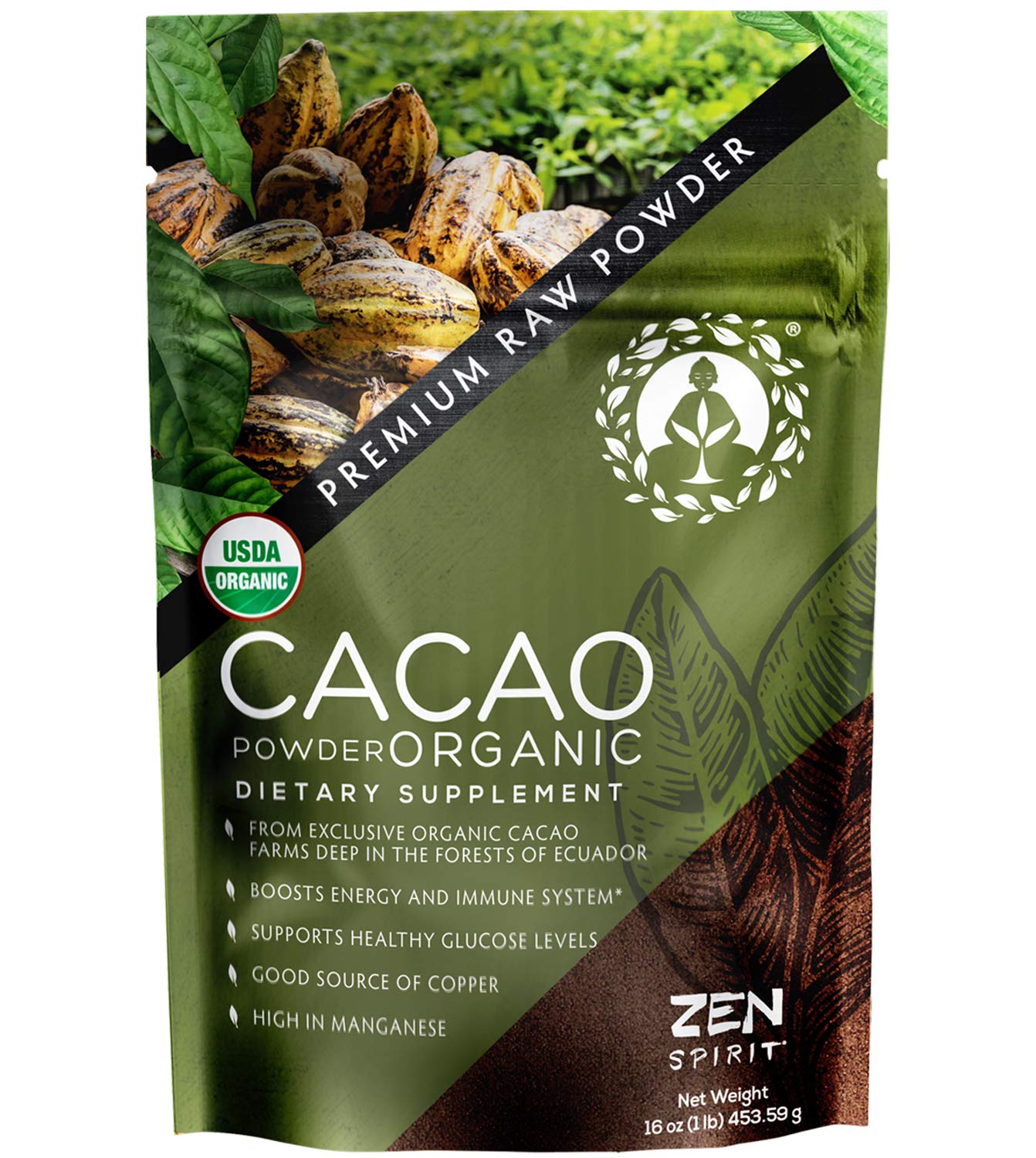 Cacao Powder Organic - 1 Pound - Unsweetened Premium Grade Superfood (Raw) - USDA & Vegan Certified - Perfect for Keto, Breakfas