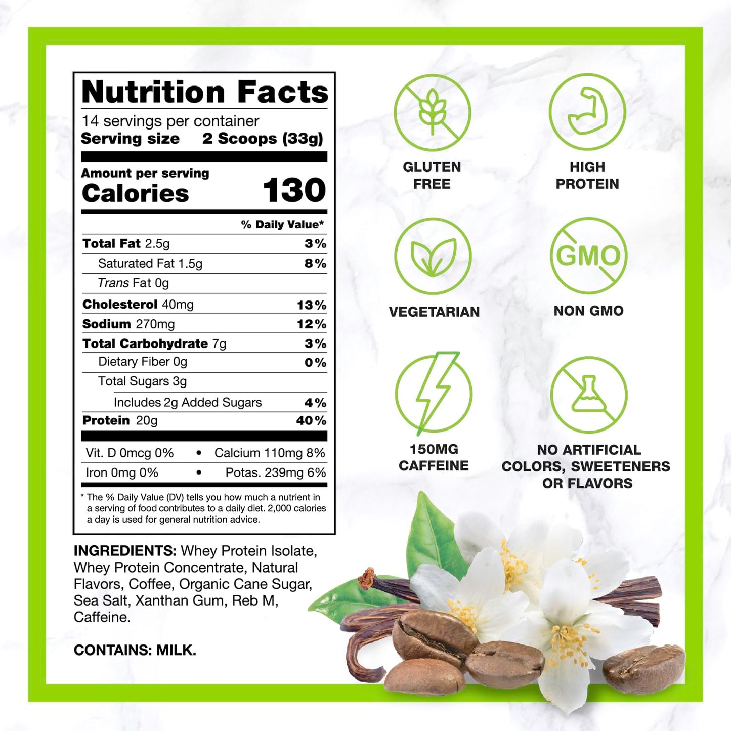 CHIKE Natural Vanilla Latte Iced Coffee, 20g Protein, 3g Sugar, Keto Friendly, 14 Servings, 16.3 Ounce