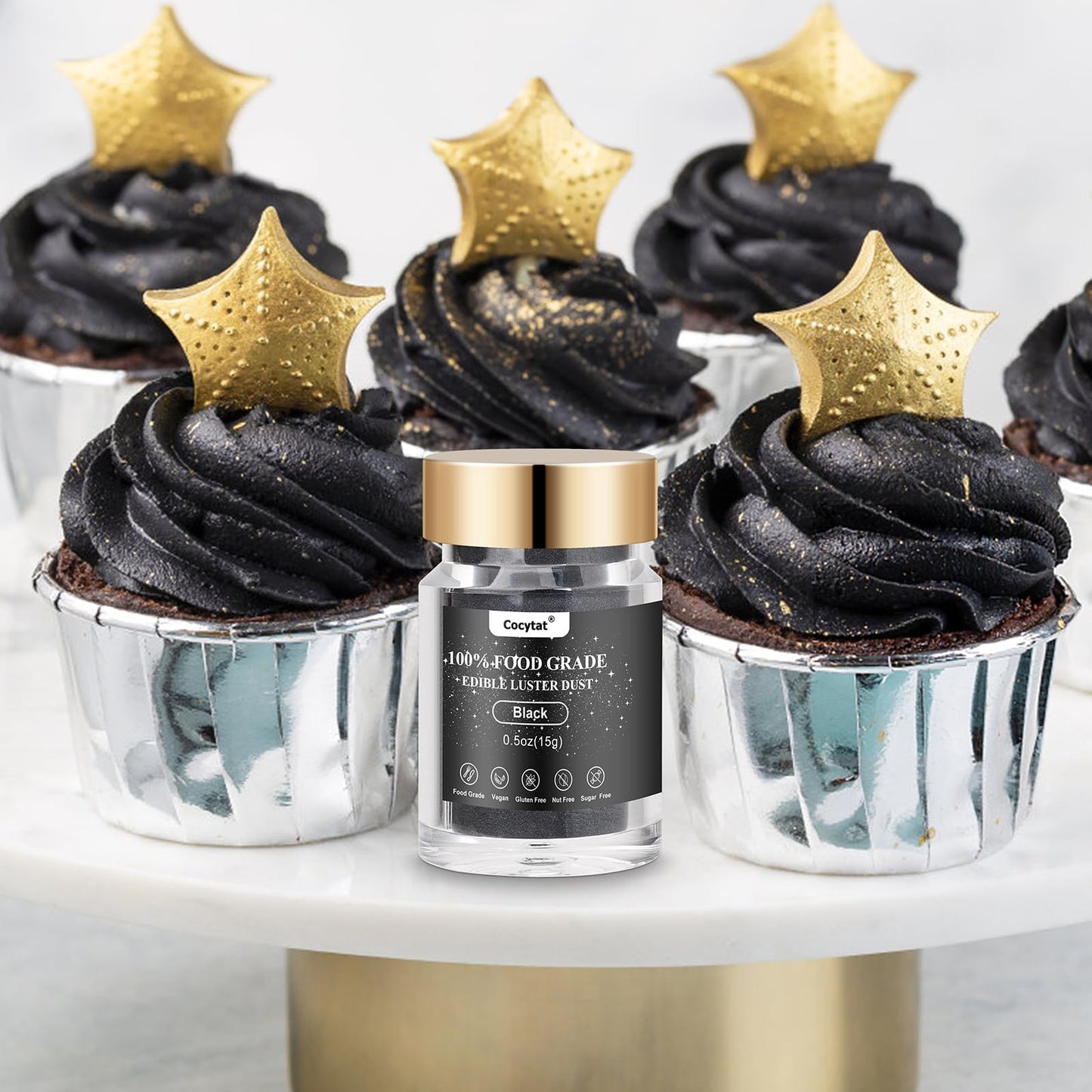 Cocytat Black Edible Glitter Luster Dust 15g for Drinks & Cake Decoration