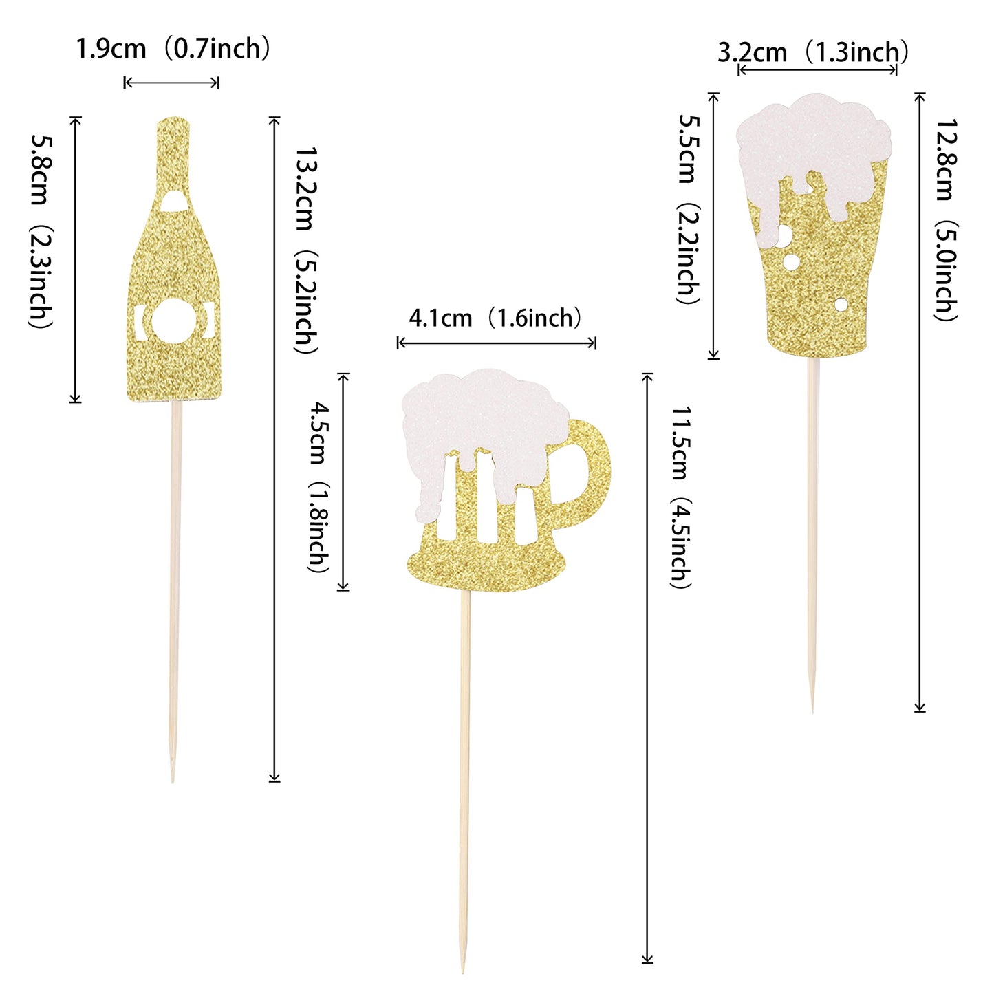 ZHUOWEISM 36 PCS Cupcake Toppers Gold Glitter Bamboo Picks for Baby Shower Wedding Birthday Party Celebrations - Small, Design5