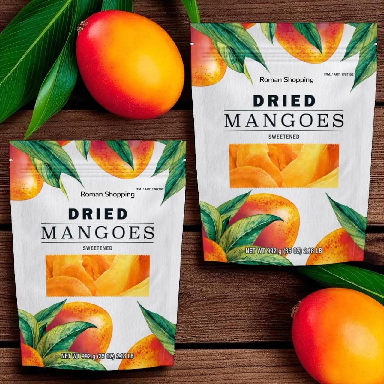 Kirkland Dried Mangoes - 2 Bags (70 Oz Total)  Sweetened  Soft & Chewy Tropical Fruit Snack  Fat Free  Lightly Sweetened With Mango  Sugar & Citric Acid  Contains Sulphites For Freshness