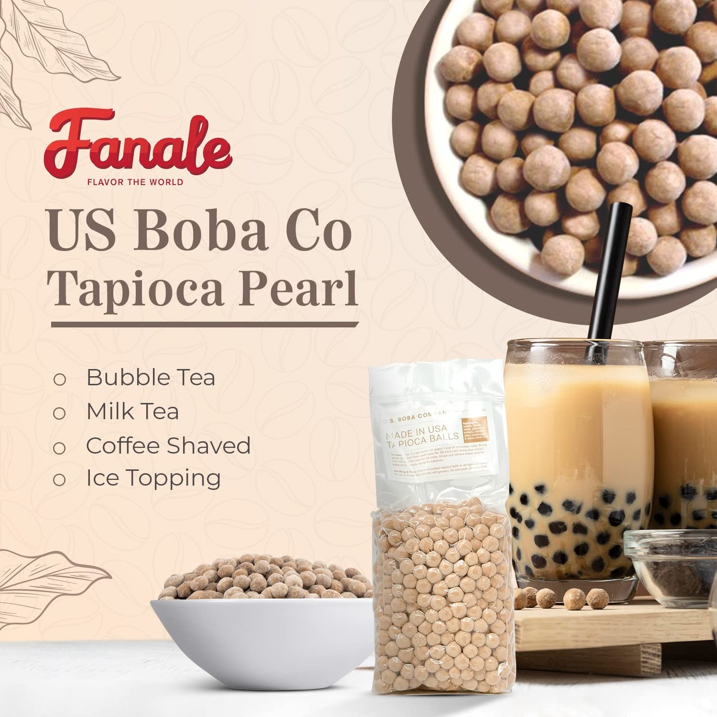 Fanale Tapioca Pearls for Bubble Tea - 2lb (1lb x 2) - Made in USA - Perfect for Milk Tea, Coffee, and Shaved Ice Toppings