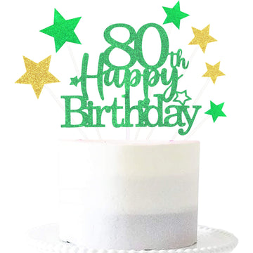 Glittery 80Th Happy Birthday Cake Topper With Star,Personalised 80 Birthday Cake Toppers Party Decorations Party Supplies For Bo
