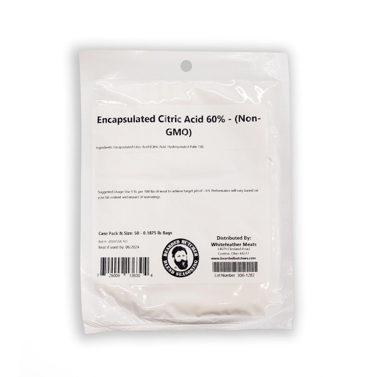Bearded Butchers Encapsulated Citric Acid 60%, Non-GMO, 3 oz - Sausage Tang Flavor, Ideal for Meat Processing, Summer Sausage, B