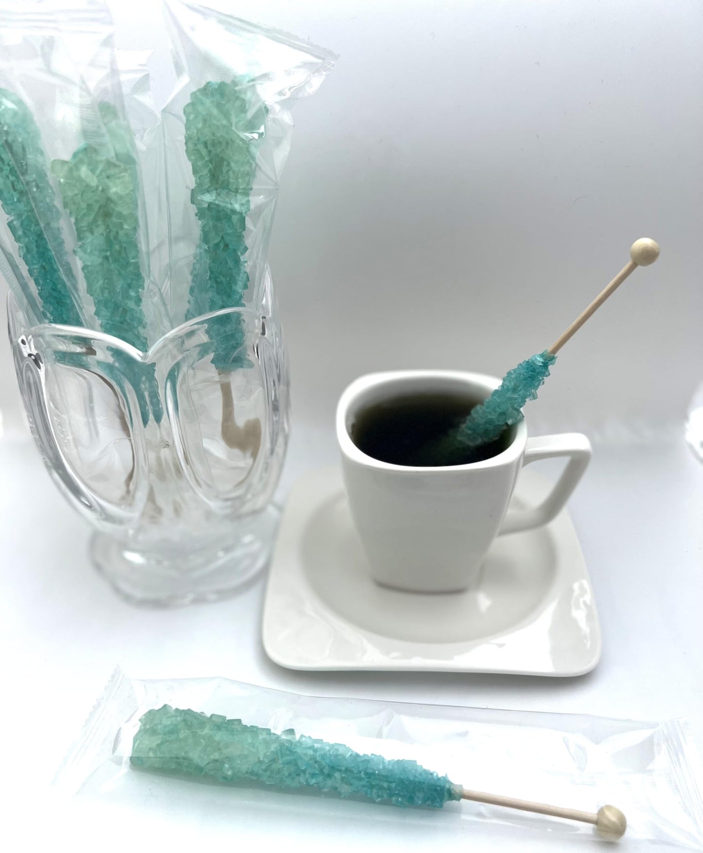 Classic Rock Candy Sticks, Sugar Rock Crystal Lollipops, Individually Wrapped (Pack Of 60, Light Blue Cotton Candy)