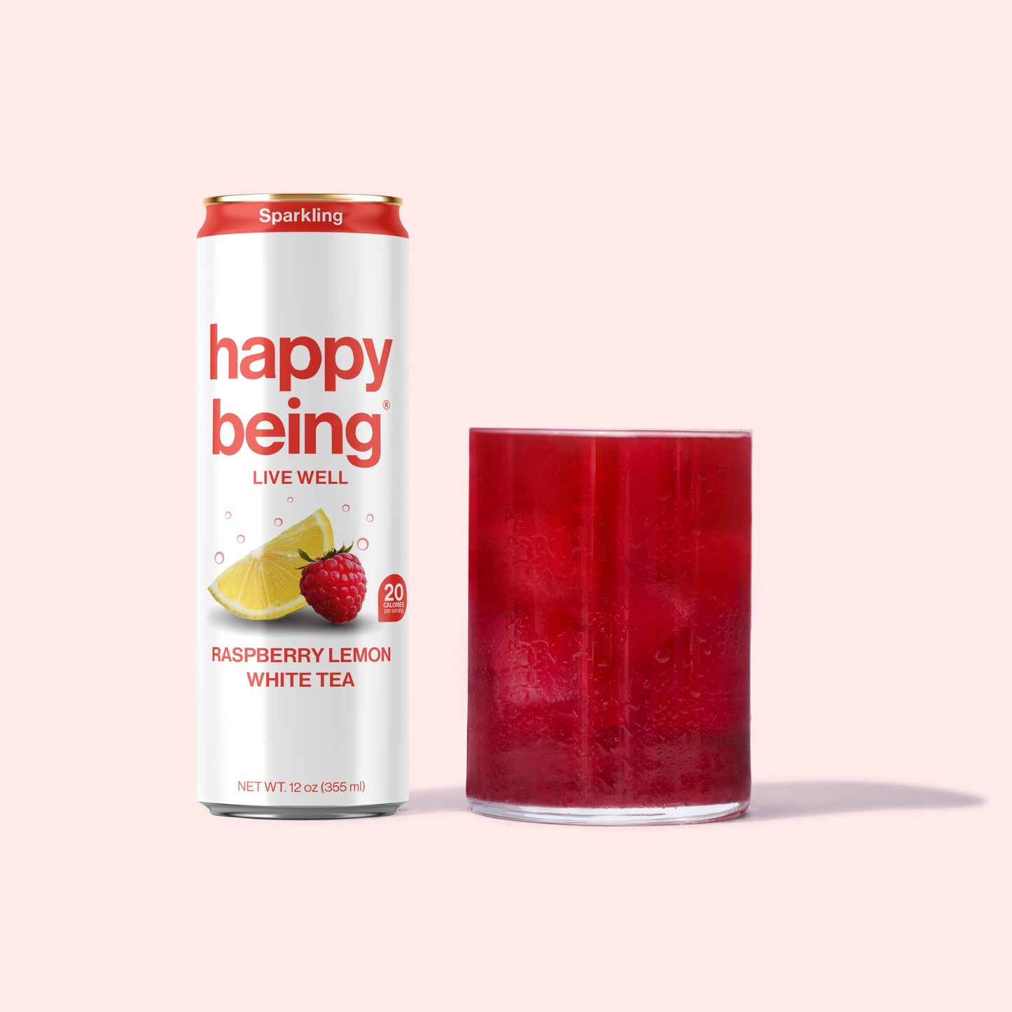 Happy Being Raspberry Lemonade White Tea 12oz – Turmeric, Elderberry, Vitamin D3, Caffeine Free, Low Calorie, 16 Pack