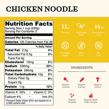 Kettle and Fire Chicken Noodle Soup with Bone Broth, Keto Friendly, High in Protein and Collagen, 6 Pack