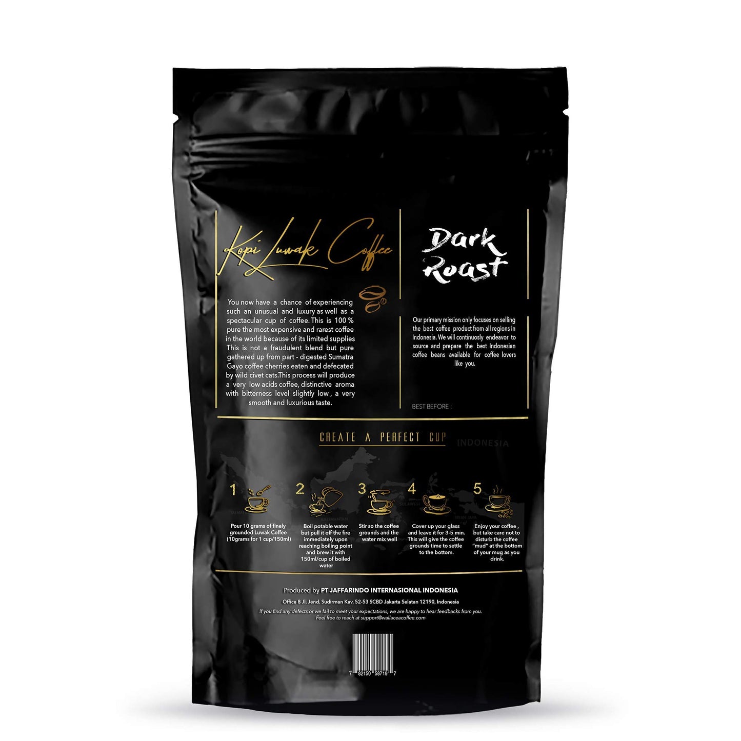 WALLACEA COFFEE Wild Kopi Luwak Coffee Beans, 8.8 oz, Black, Civet Coffee from Gayo Sumatra Indonesia