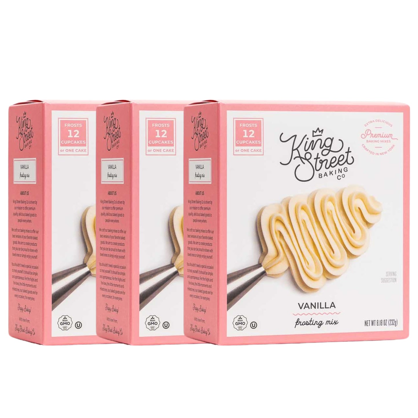 King Street Baking Co Vanilla Frosting Mix: 3 Pack - 3 Ingredient Box Mix With Pure Organic Vanilla Bean - Crafted In New York - Frosts 12 Cupcakes