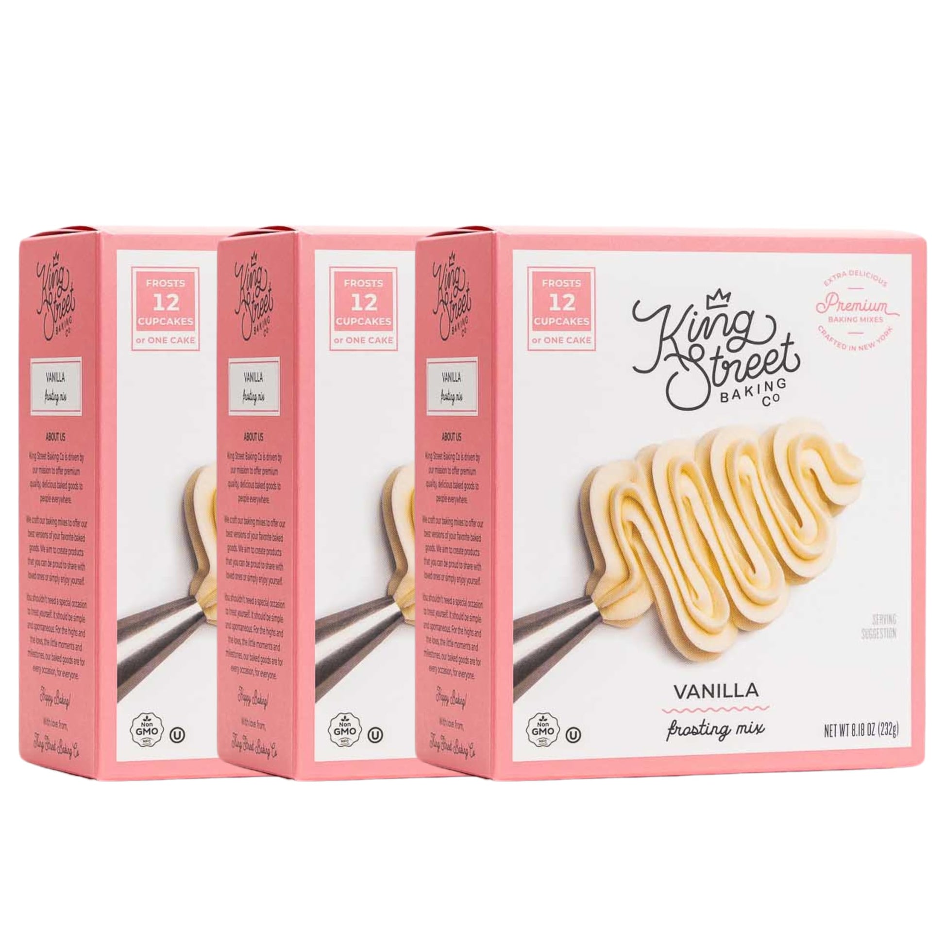 King Street Baking Co Vanilla Frosting Mix: 3 Pack - 3 Ingredient Box Mix With Pure Organic Vanilla Bean - Crafted In New York - Frosts 12 Cupcakes