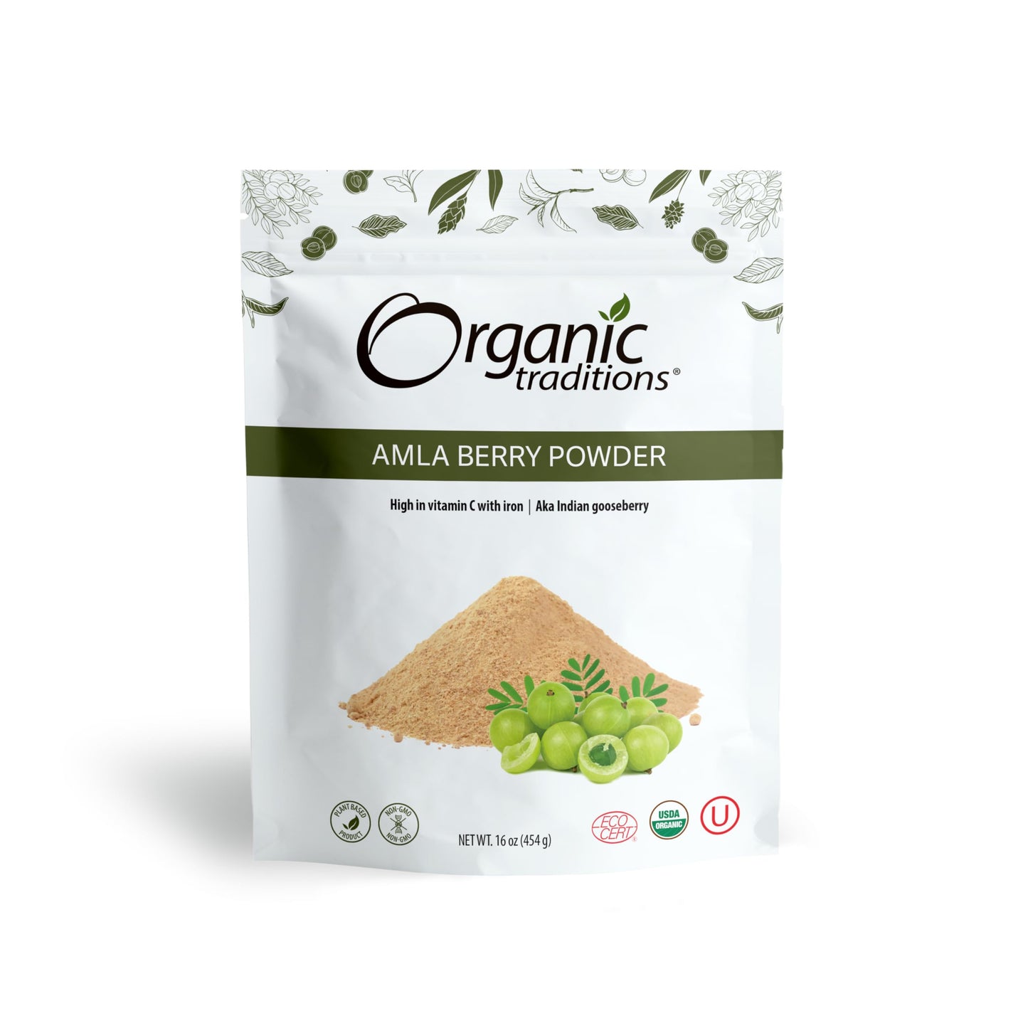 Organic Traditions Organic Amla Berry Powder, Powdered Amla Indian Gooseberry, Non-GMO Organic Powdered Fruit Superfood, 1lb Bag