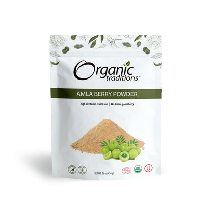 Organic Traditions Organic Amla Berry Powder, Powdered Amla Indian Gooseberry, Non-GMO Organic Powdered Fruit Superfood, 1lb Bag
