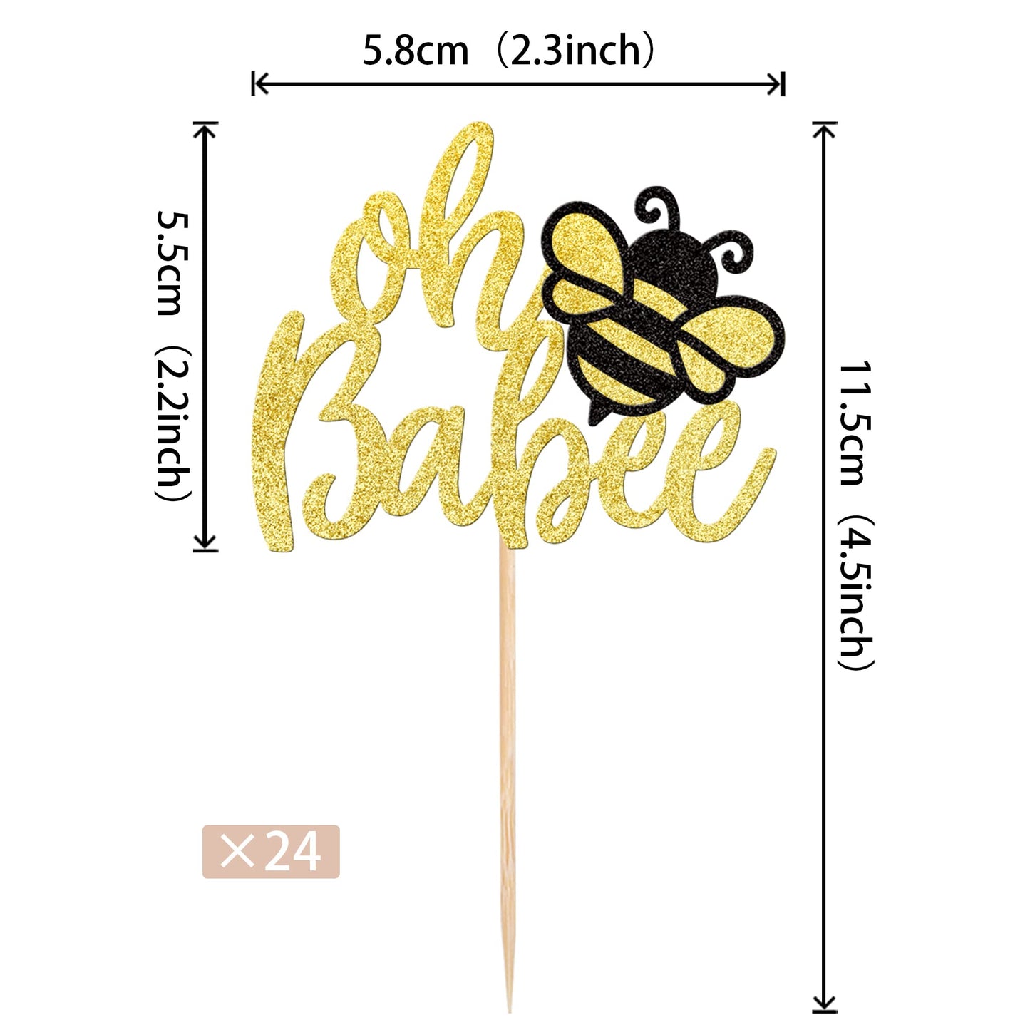 24 Pcs Oh Babee Cupcake Toppers Glitter Bumble Bee Cupcake Picks Oh Baby Cake Decorations For Bee Theme Baby Shower Kids Birthda