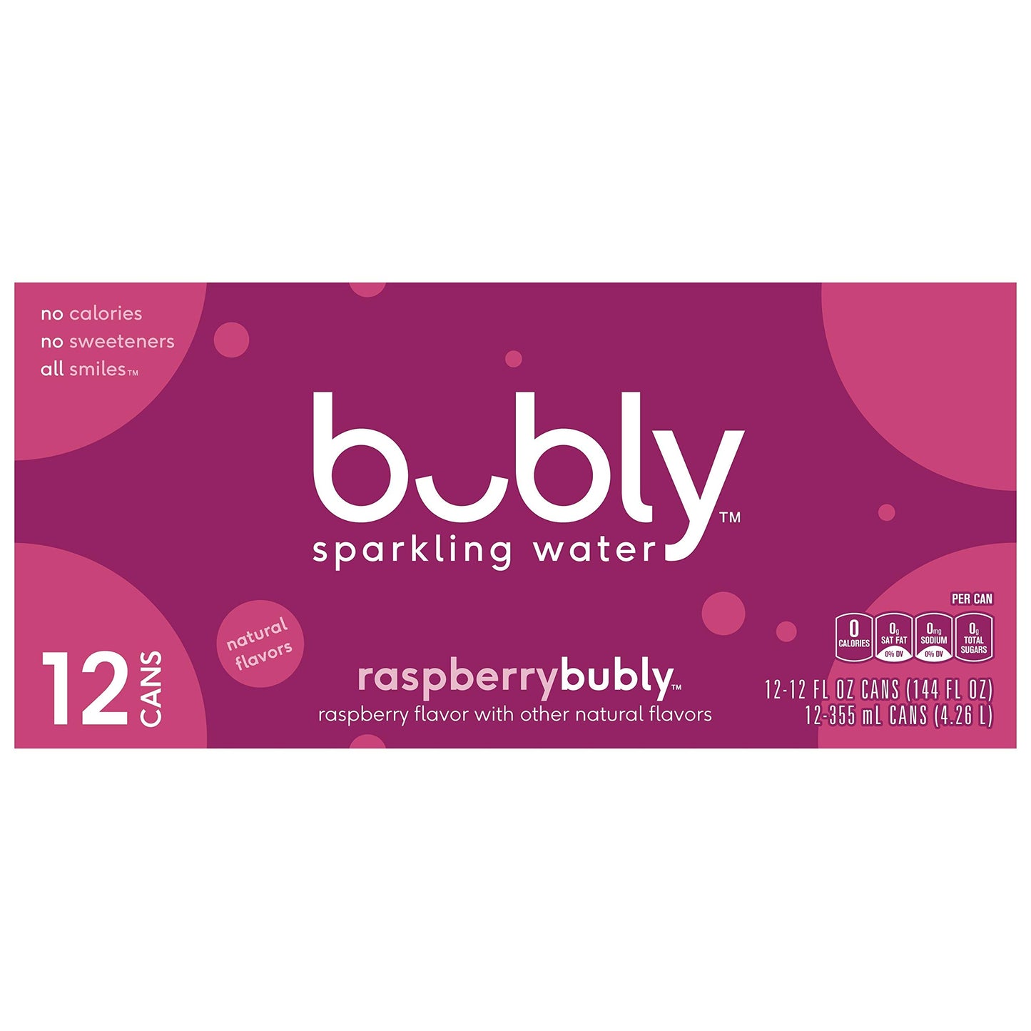 Bubly Sparkling Water, Raspberry, 12Ounce Cans, 12 Count