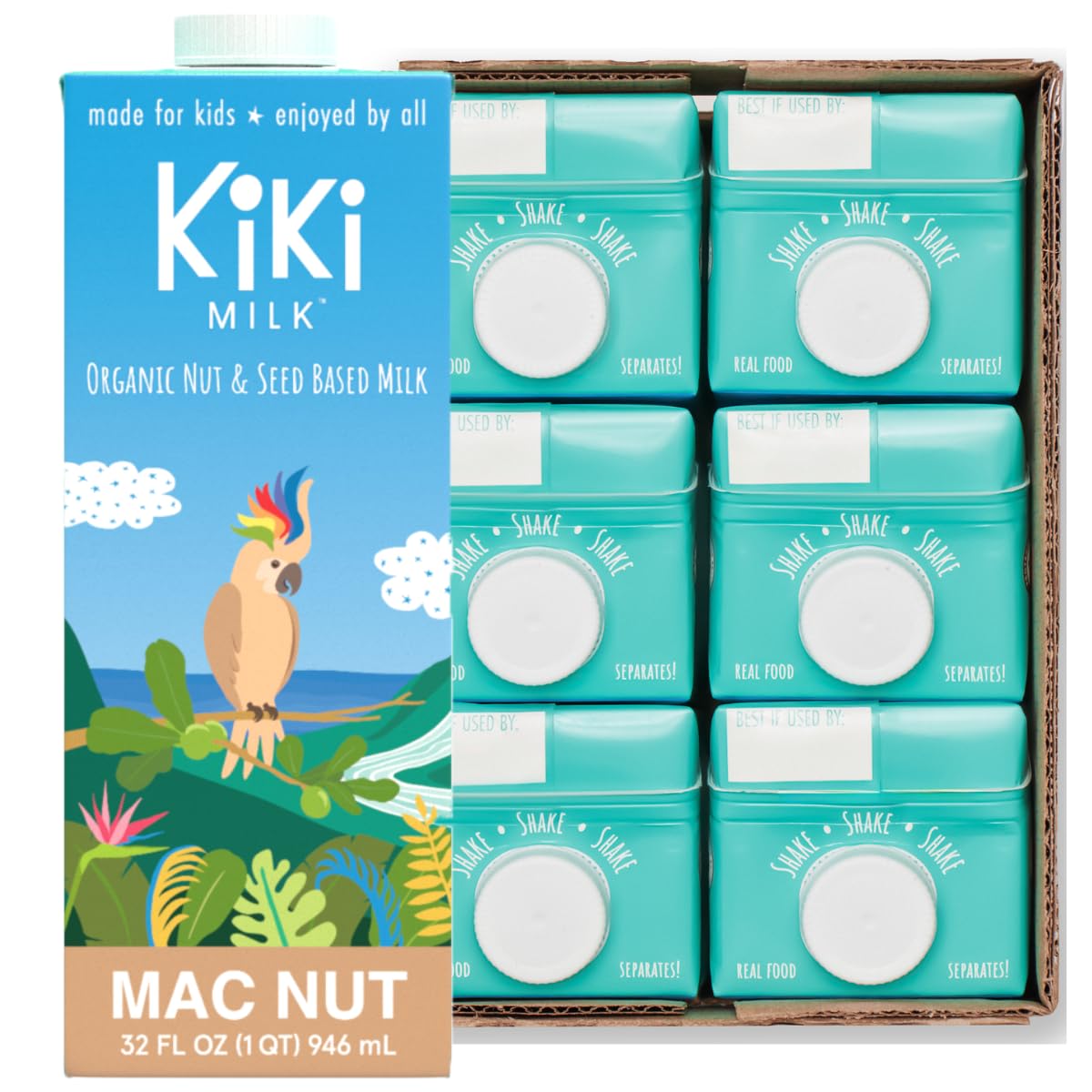 Kiki Milk Plant-Based Milk - Organic Mac Nut Seed Milk - Calcium & Magnesium Source - Gluten, Gum, GMO, Dairy, Soy, Glyphosate F