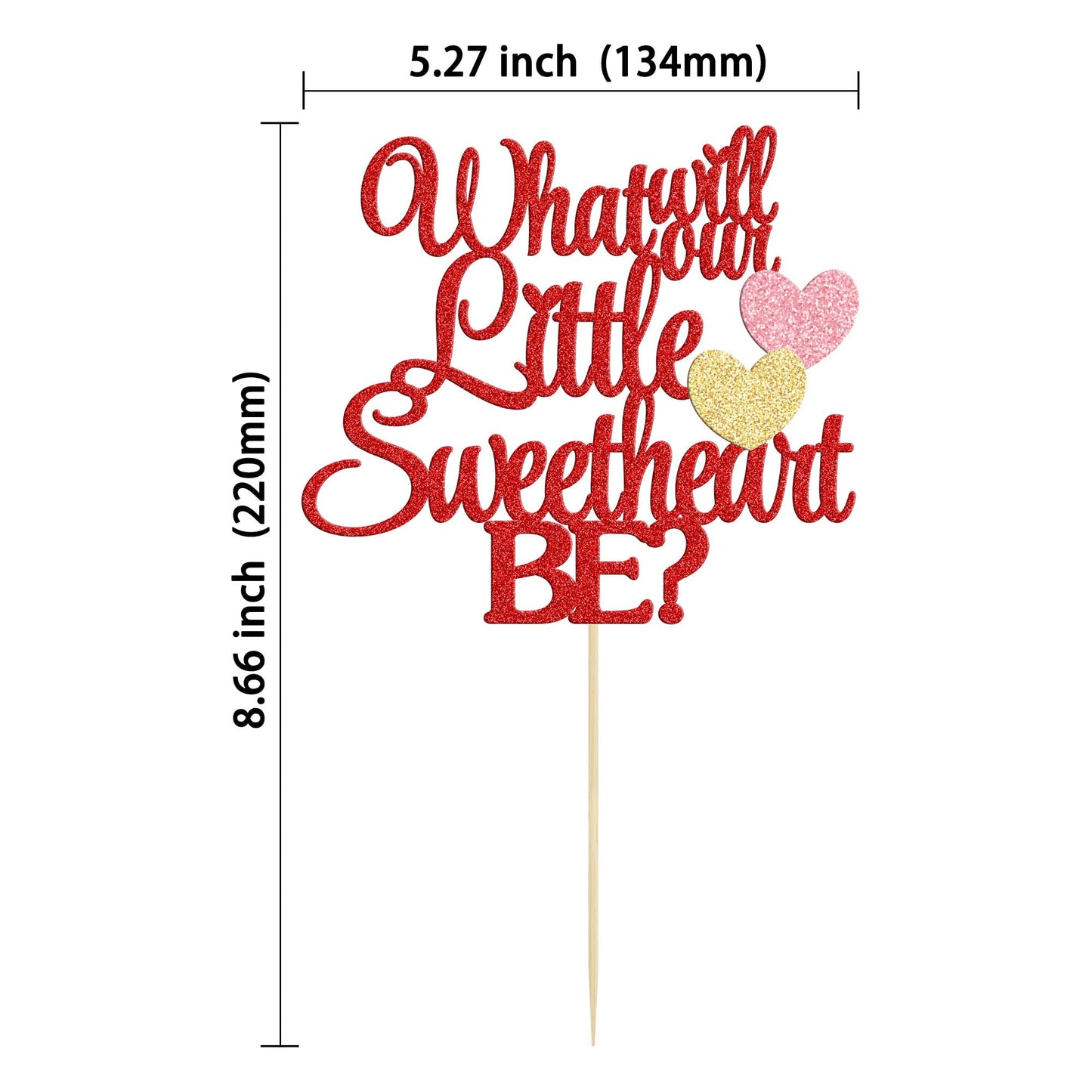 Gyufise 1Pc What Will Our Little Sweet Heart Be Cake Topper Cake Topper Red Pink Glitter Valentine'S Day Baby Shower Cake Decora