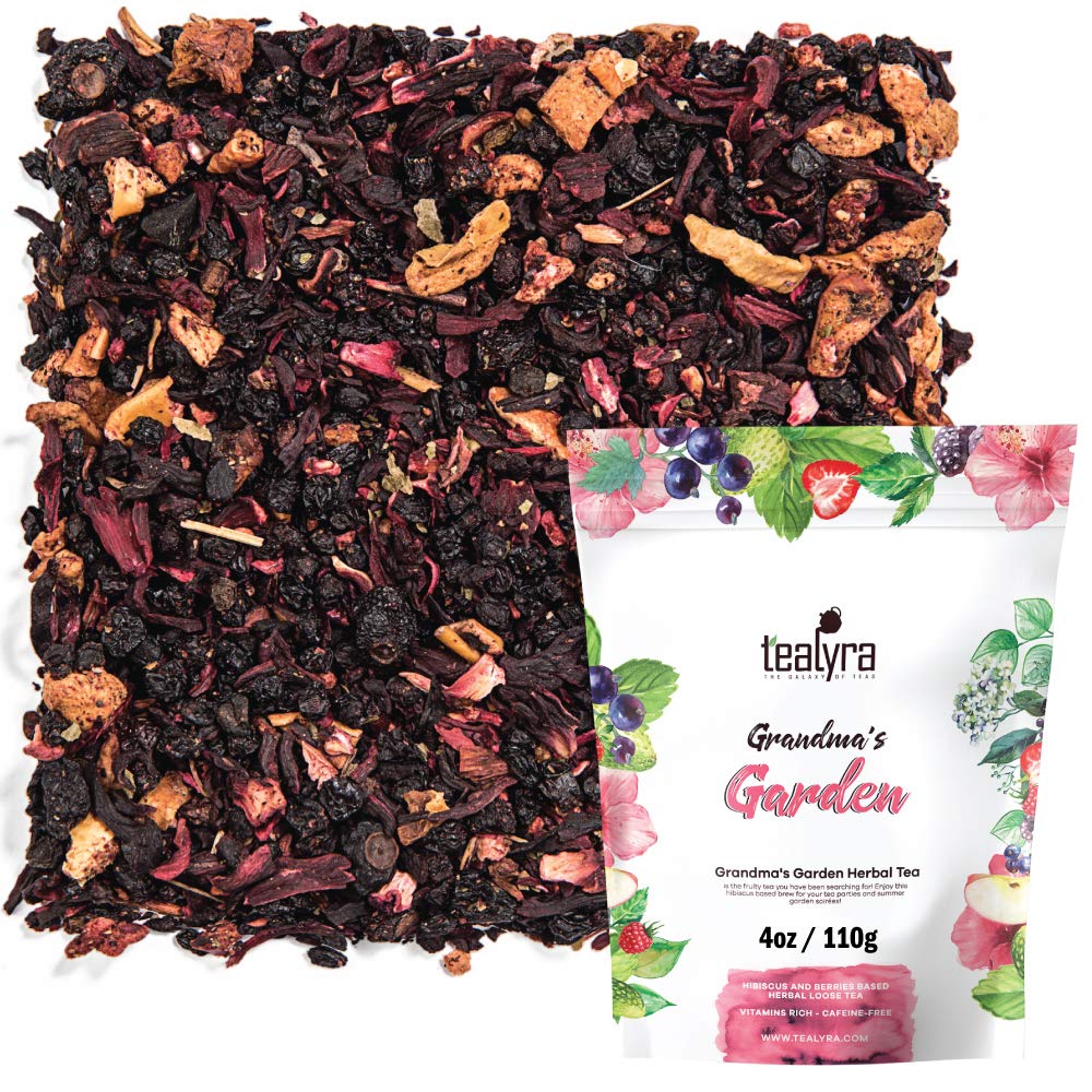 Tealyra Herbal Loose Leaf Tea - Grandmas Garden Berry - Caffeine-Free - 110g (4oz) - Hibiscus & Berries Blend