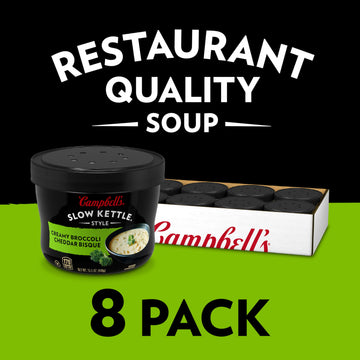 Campbell s Slow Kettle Style Creamy Broccoli Cheddar Bisque, 15.5 oz Microwavable Bowl (Case of 8)