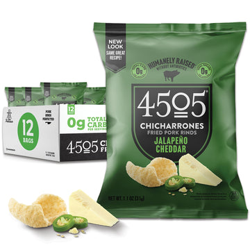4505 Jalapeno Cheddar Seasoned Chicharrones, Fried Pork Rinds - Jalapeno Cheddar Flavored Pork Skins - Low Carb, Gluten-Free, Pr