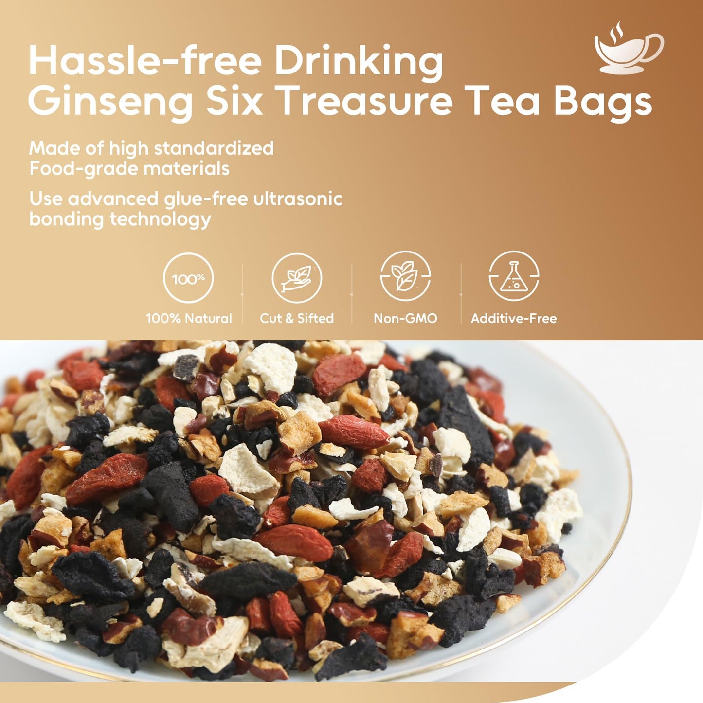 FullChea - Ginseng Six Treasure Tea  30 Teabags  Traditional Chinese Herbal Blend for Kidney Health  Detox Tea With Ginseng  Mulberry  Huangjing  Maca  Goji Berry  Red Dates  Yam - Support Wellness
