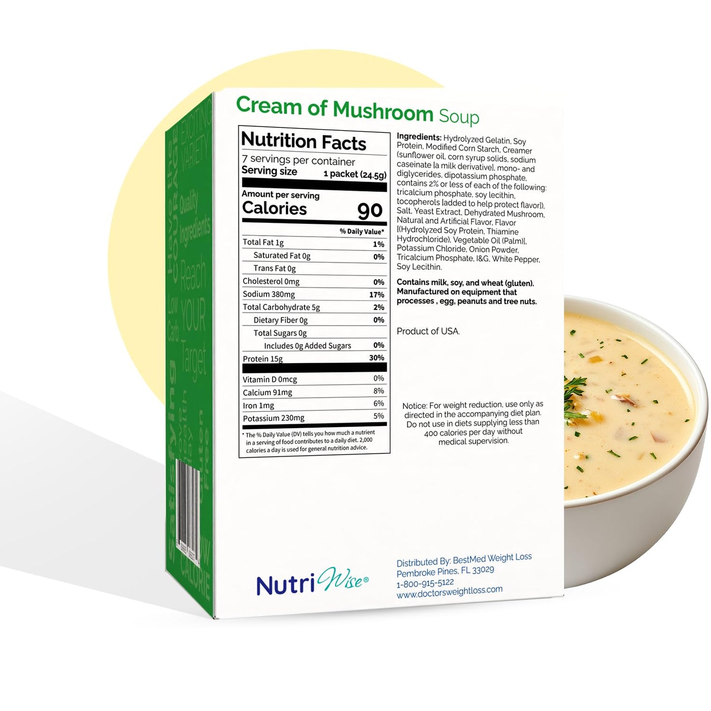 Nutriwise High Protein Soup | Cream Of Mushroom | 15G Protein, Low Calorie, Low Carb, Low Fat, Low Sugar | Gluten Free Diet For