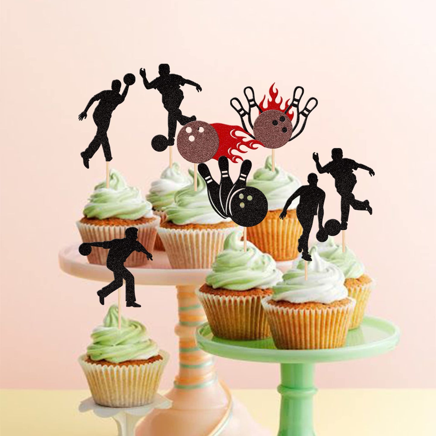 28 Pcs Bowling Cupcake Toppers Glitter Bowling Alley Players Cupcake Picks Bowling Sports Cake Decorations For Indoor Bowling Al