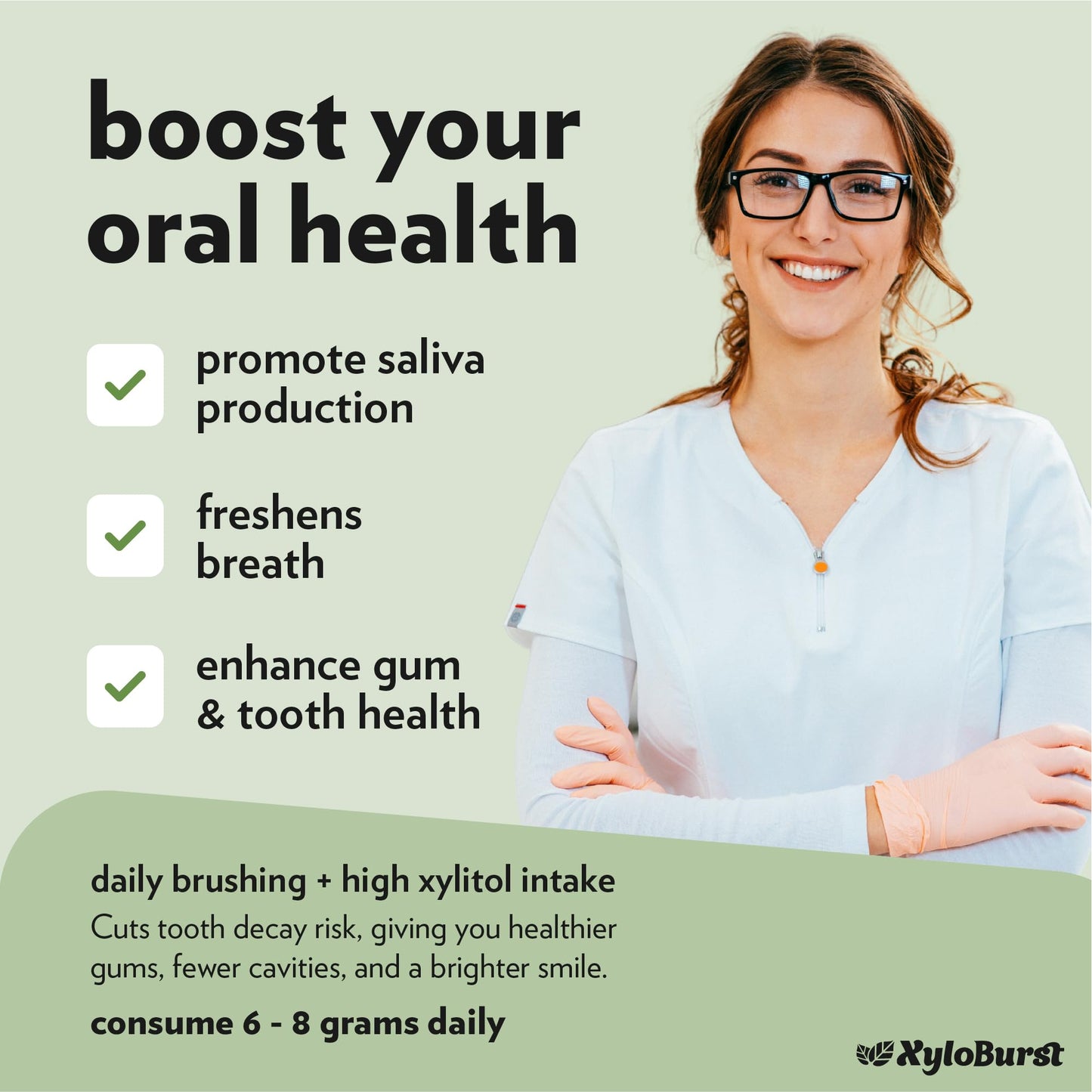 Xyloburst Sugar-Free Green Tea Gum - 100 Count Jar - Non-GMO, Vegan, Keto Friendly Chewing Gum