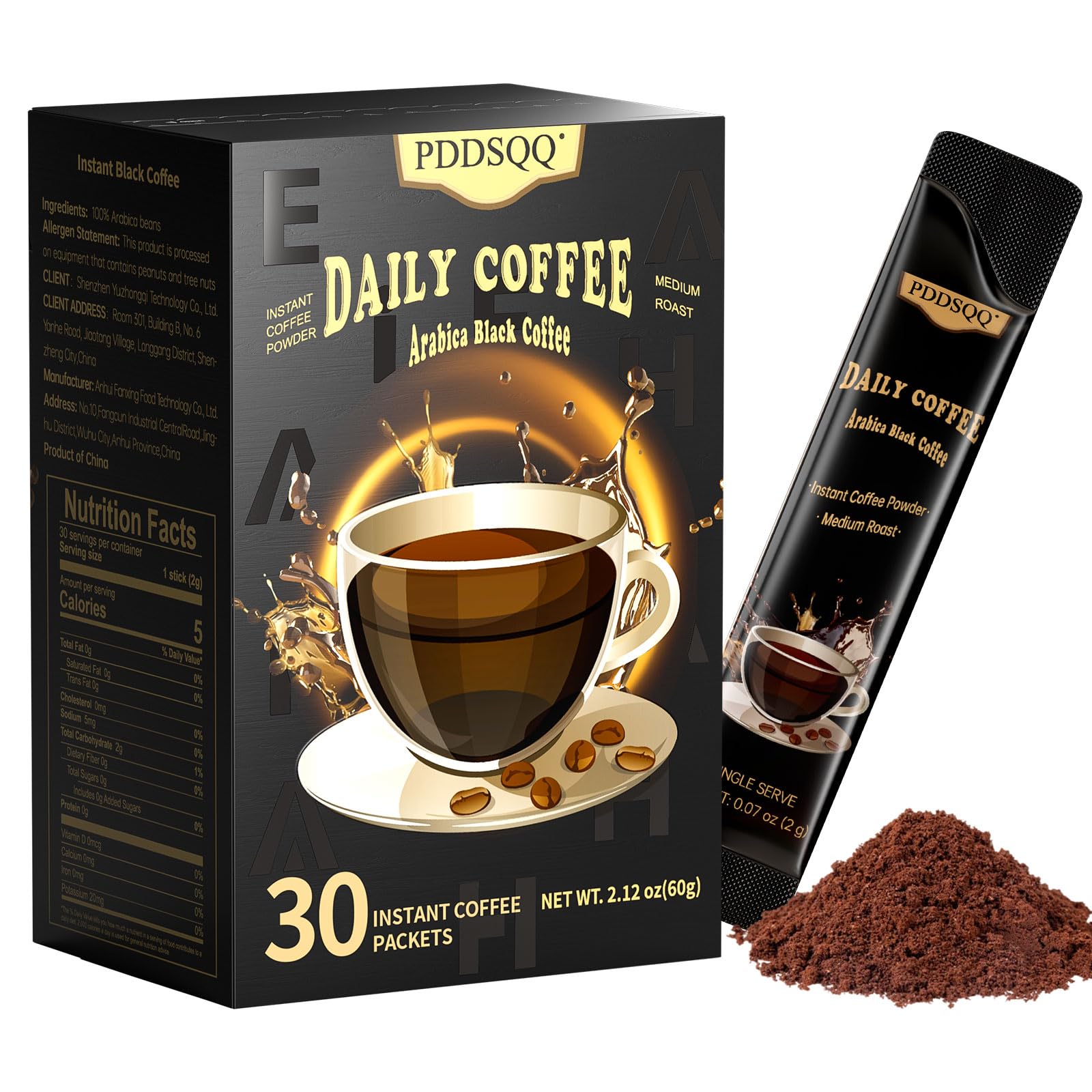 PDDSQQ Sive Instant Coffee Packets, Organic Medium Roast, Sugar Free, 30 Count, 2oz (Single Serve)