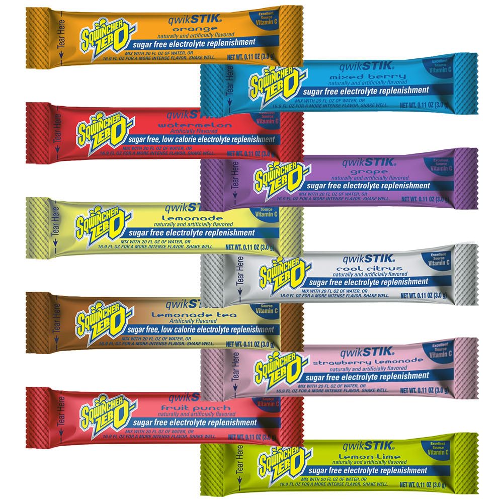 Sqwincher Zero 10 Flavor Qwik Stik Assorted Sugar-Free Electrolyte Powdered Beverage Mix, Sqwincher Zero Varrity Pack Of 30