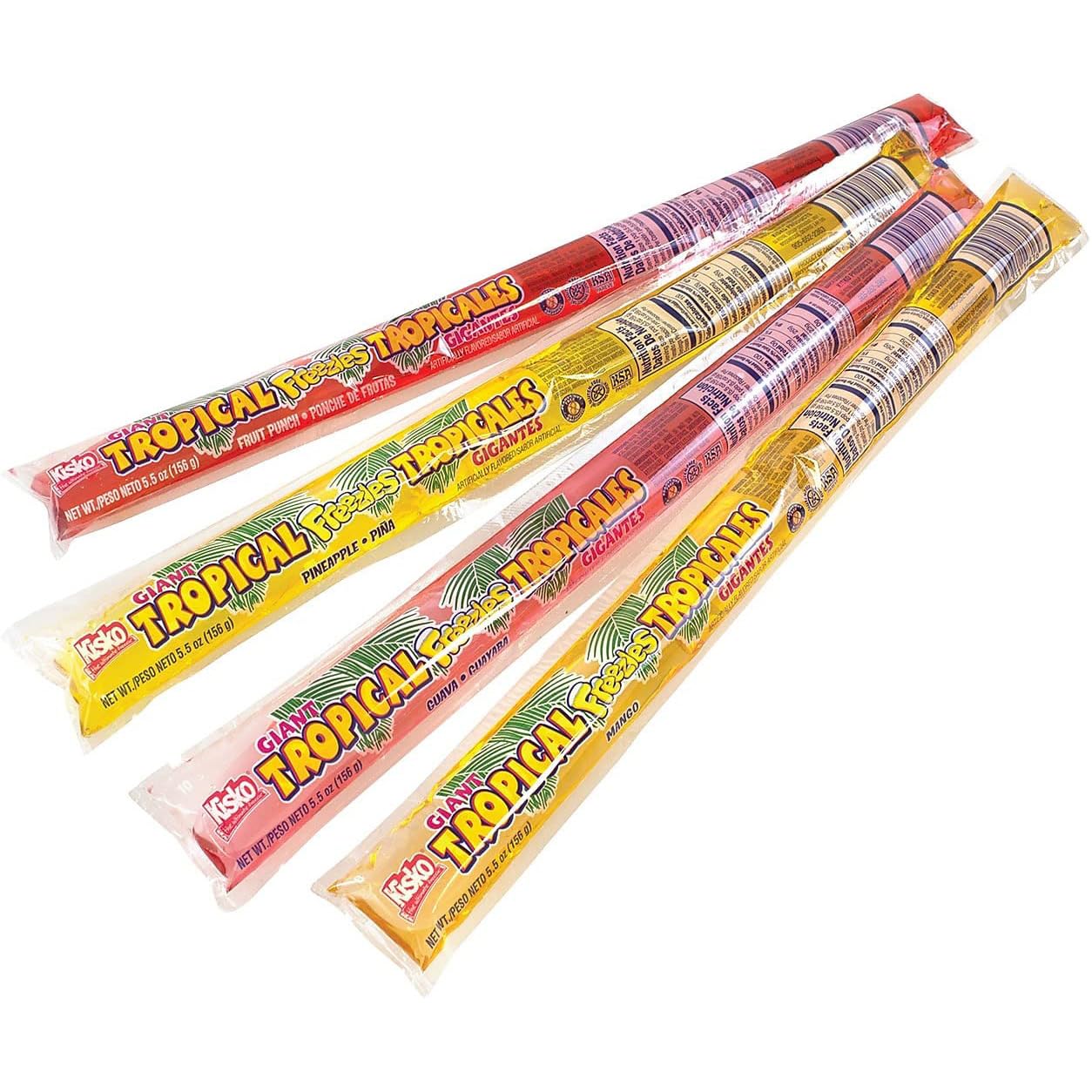 Kisko Giant Tropical Freezies, 50 Count Freeze Pops, 5.5oz Each, Fruit Punch, Pineapple, Guava and Mango Flavored Ice Pops