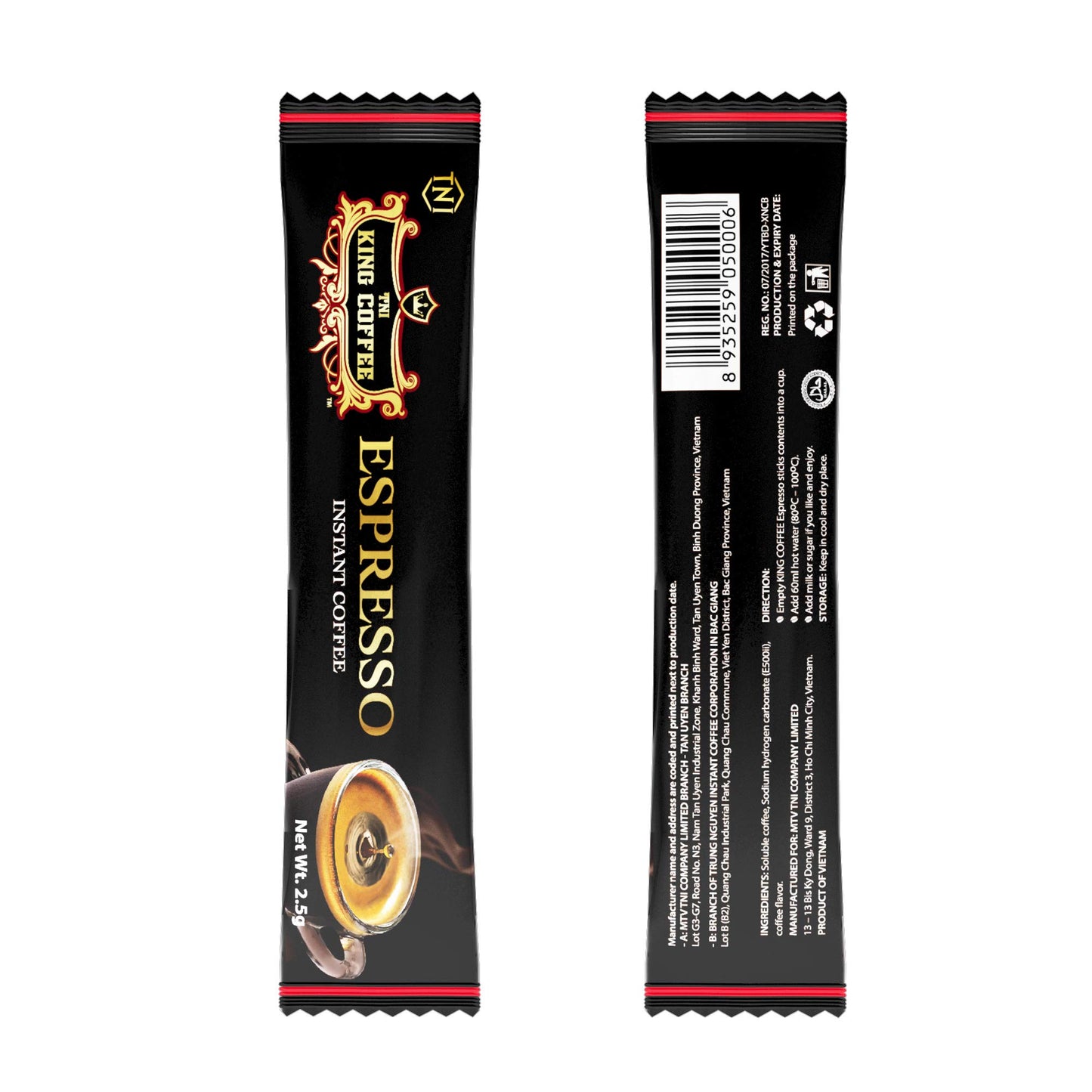 King Coffee Espresso Instant Coffee Mix - Vietnamese Arabica, Medium Roast, 15 Sticks per Box, Pack of 12, 1 Count